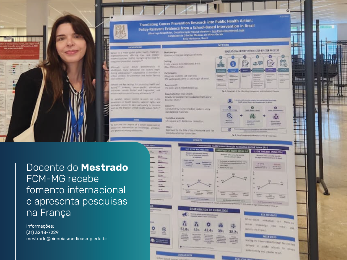 Professora Ana Paula Drummond apresenta pesquisa da Faculdade Ciências Médicas de Minas Gerais durante reunião científica da IARC/OMS, na França.